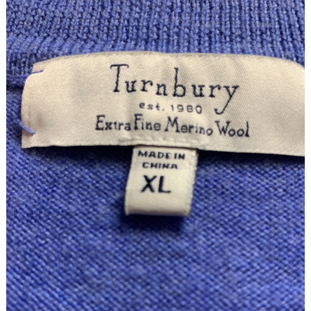 Turnbury Mens Extra Fine Merino Wool V Neck Sweater Blue Size XL - Picture 3 of 7